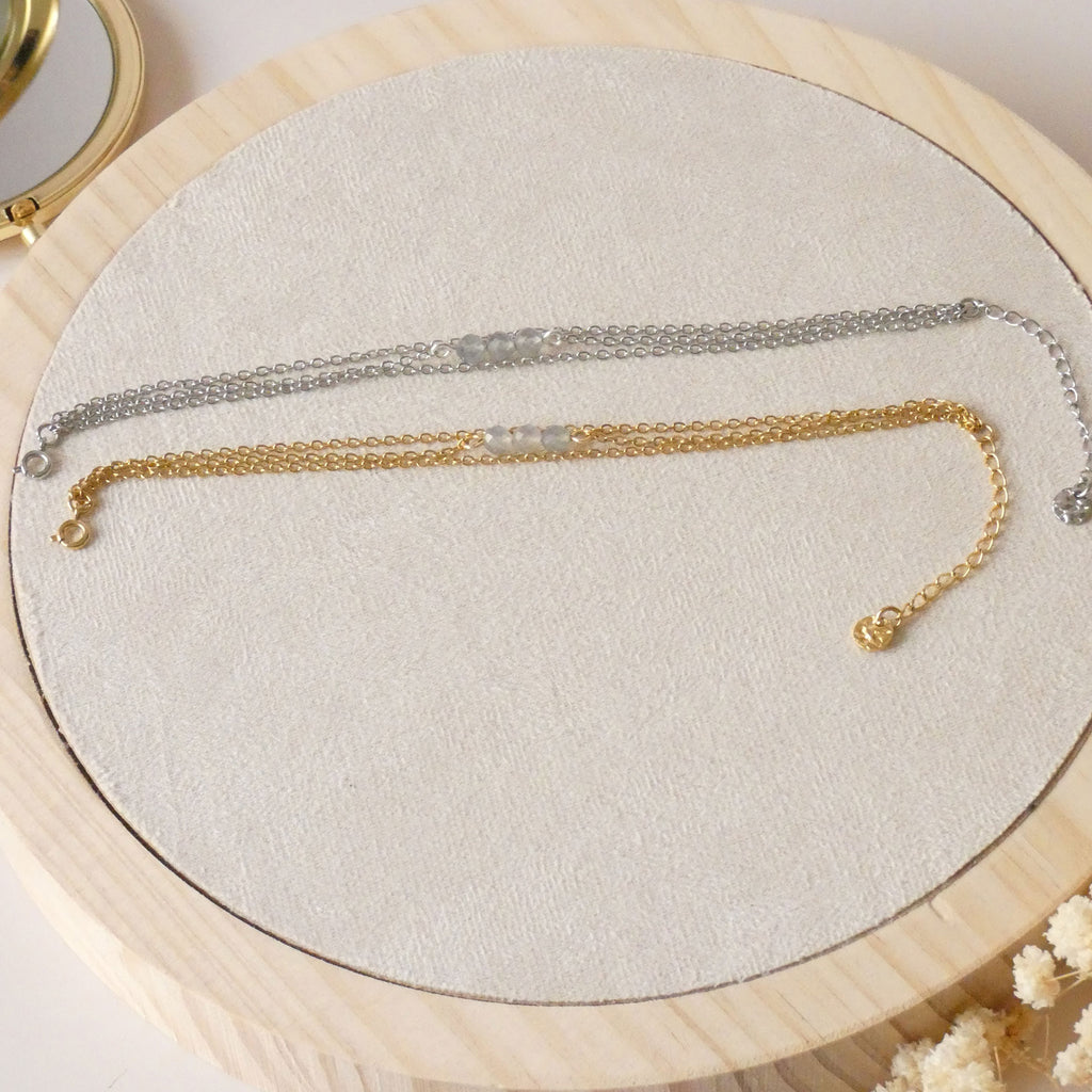 Bracelet acier inoxydable avec labradorite facettée - doré ou argenté au choix