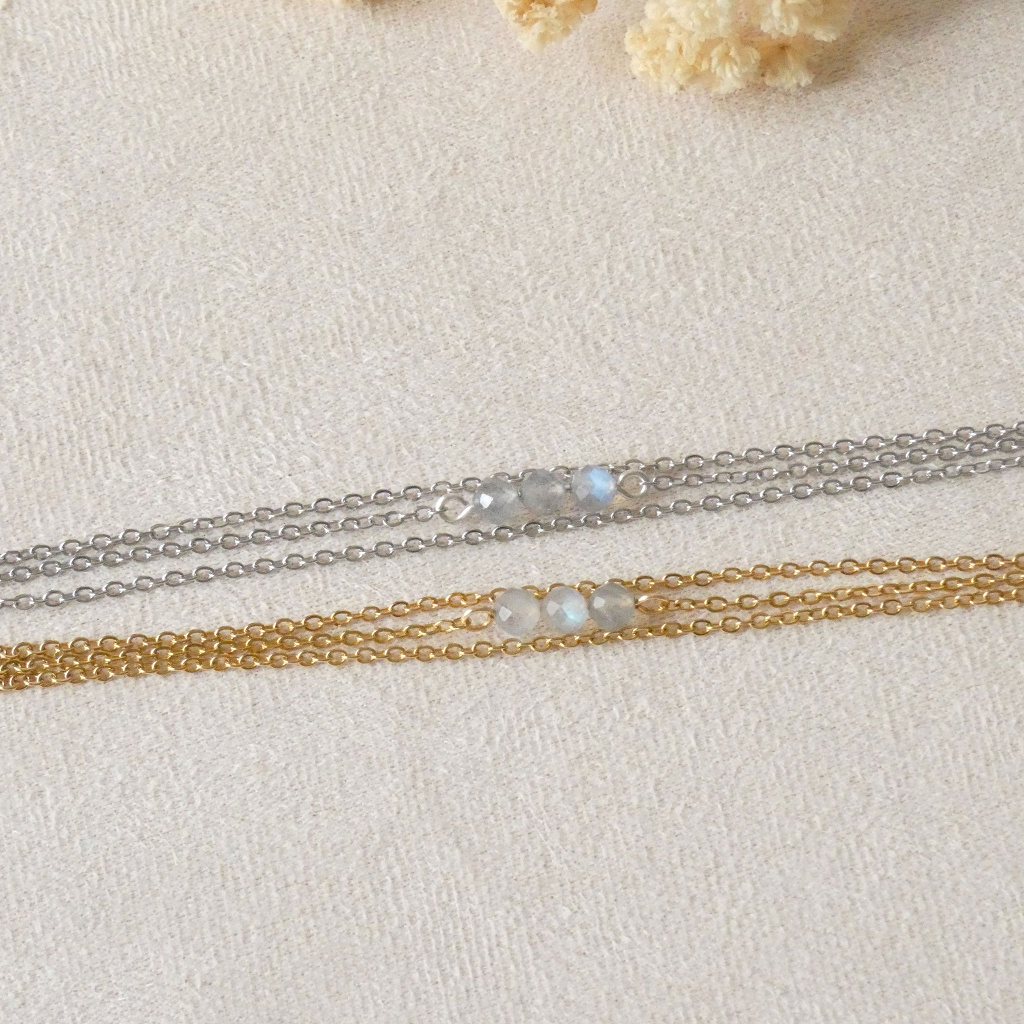 Bracelet acier inoxydable avec labradorite facettée - doré ou argenté au choix