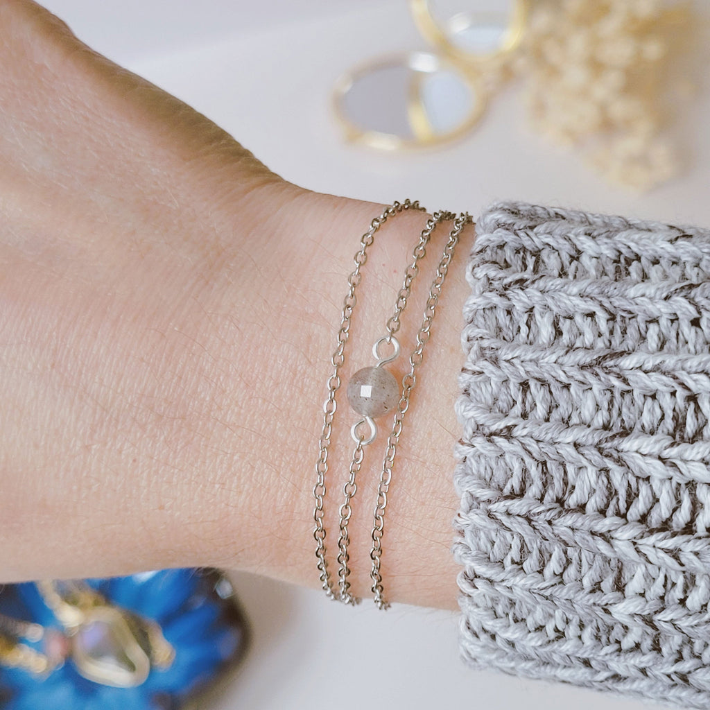 Bracelet en labradorite et acier inoxydable