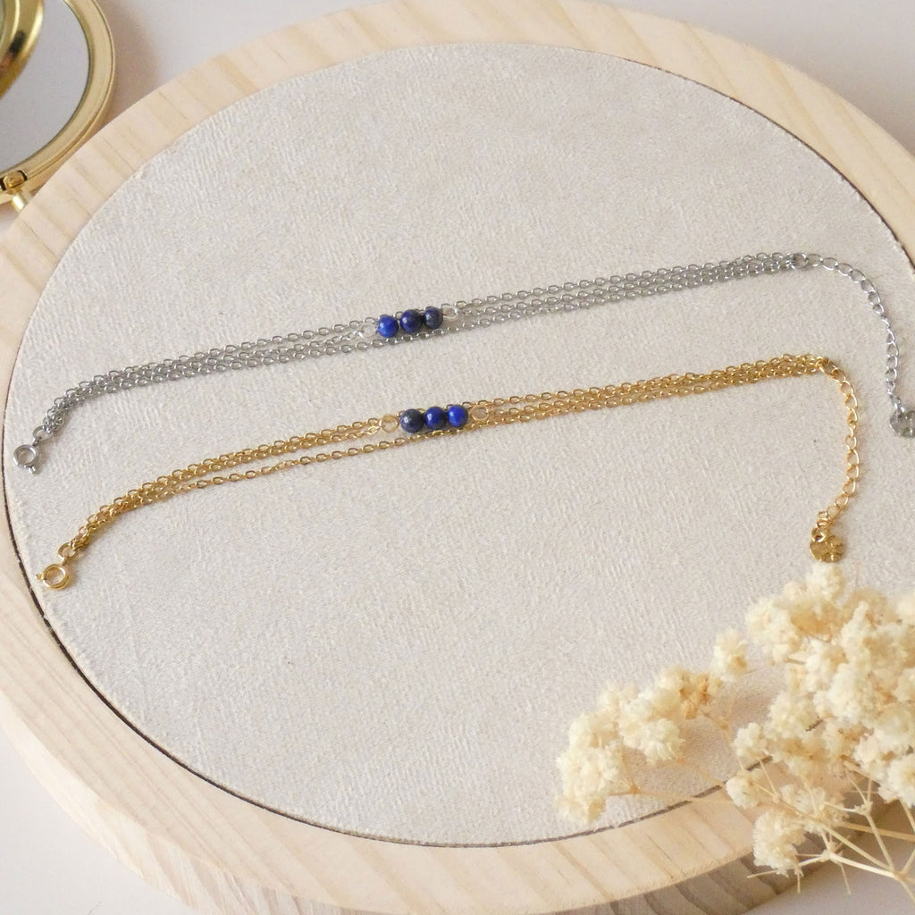 Bracelet acier inoxydable avec lapis lazuli - doré ou argenté au choix