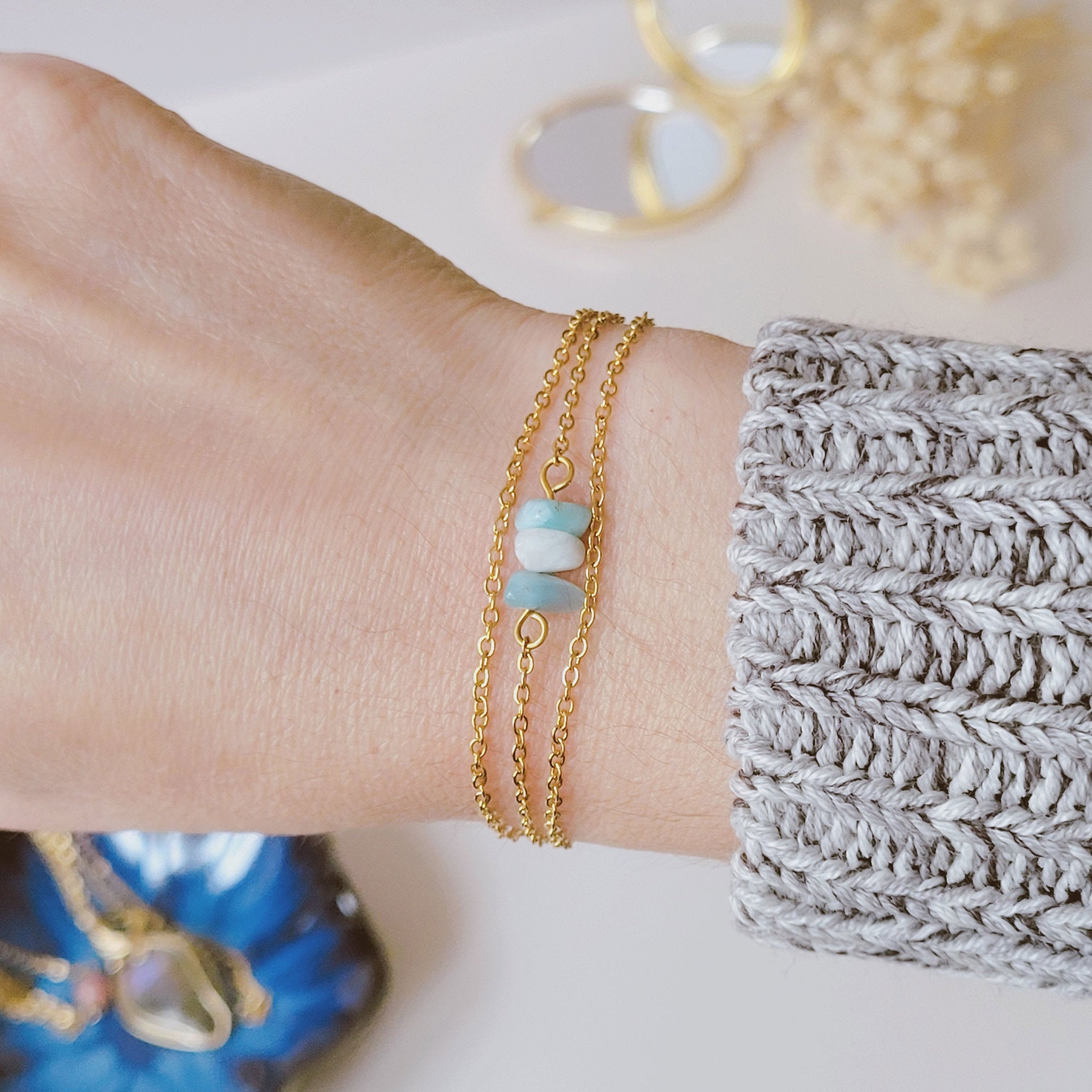 Bracelet en larimar et acier inoxydable