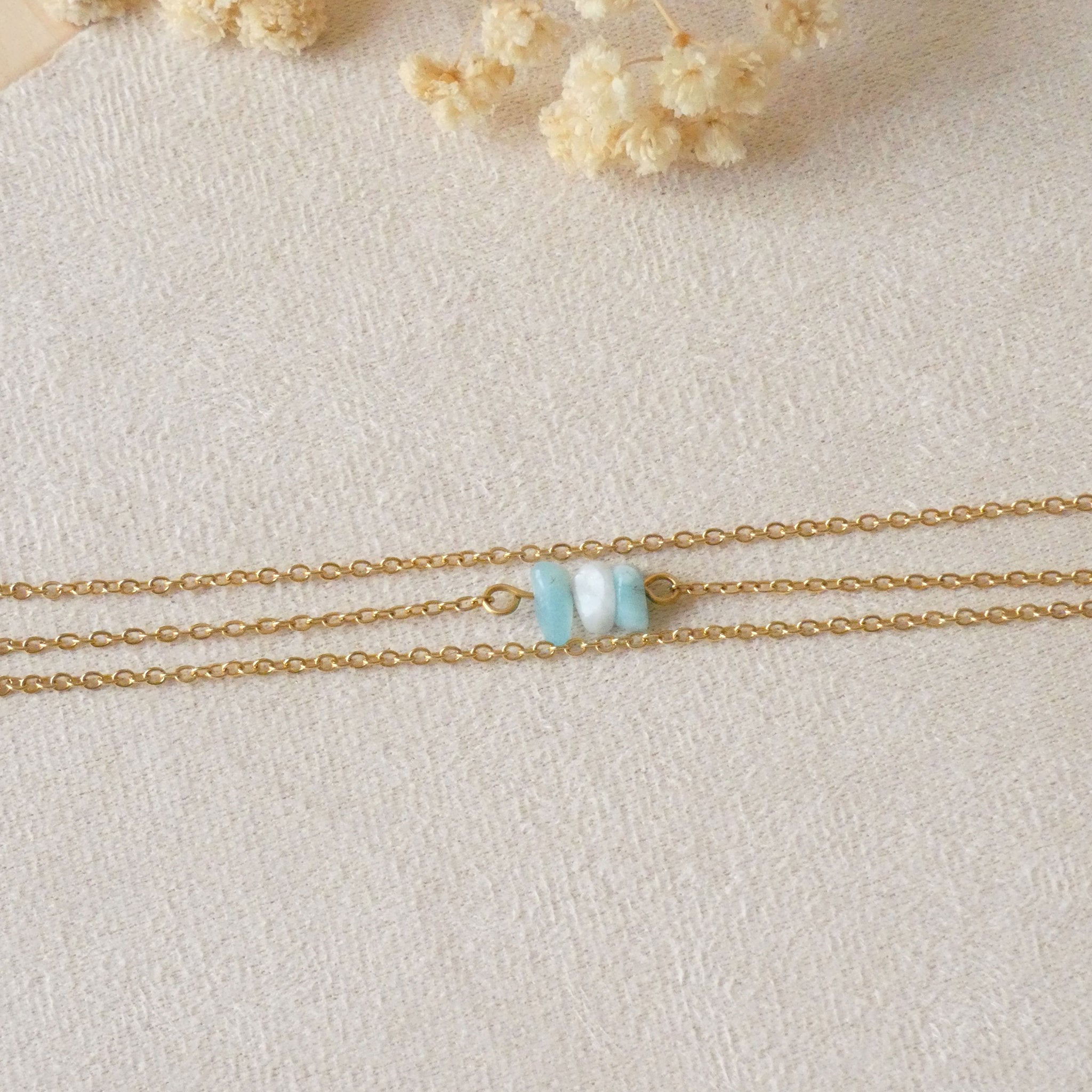 Bracelet en larimar et acier inoxydable