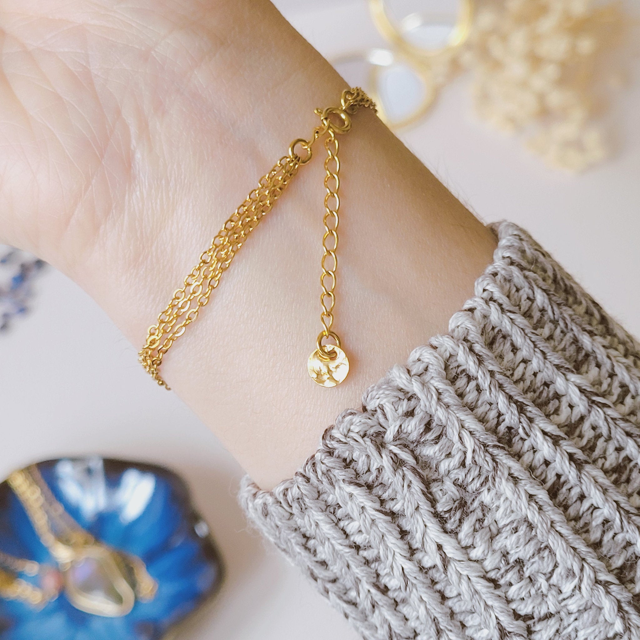 Bracelet acier inoxydable avec lapis lazuli - doré ou argenté au choix