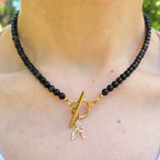 Collier Awen obsidienne dorée