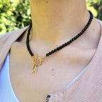 Collier Awen obsidienne dorée