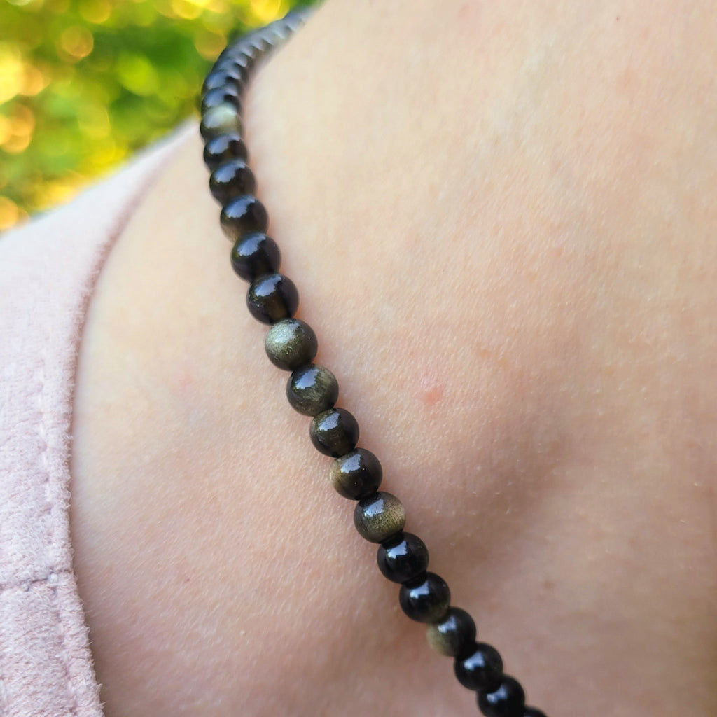 Collier Awen obsidienne dorée