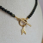 Collier Awen obsidienne dorée