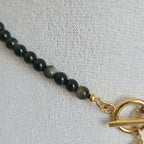 Collier Awen obsidienne dorée