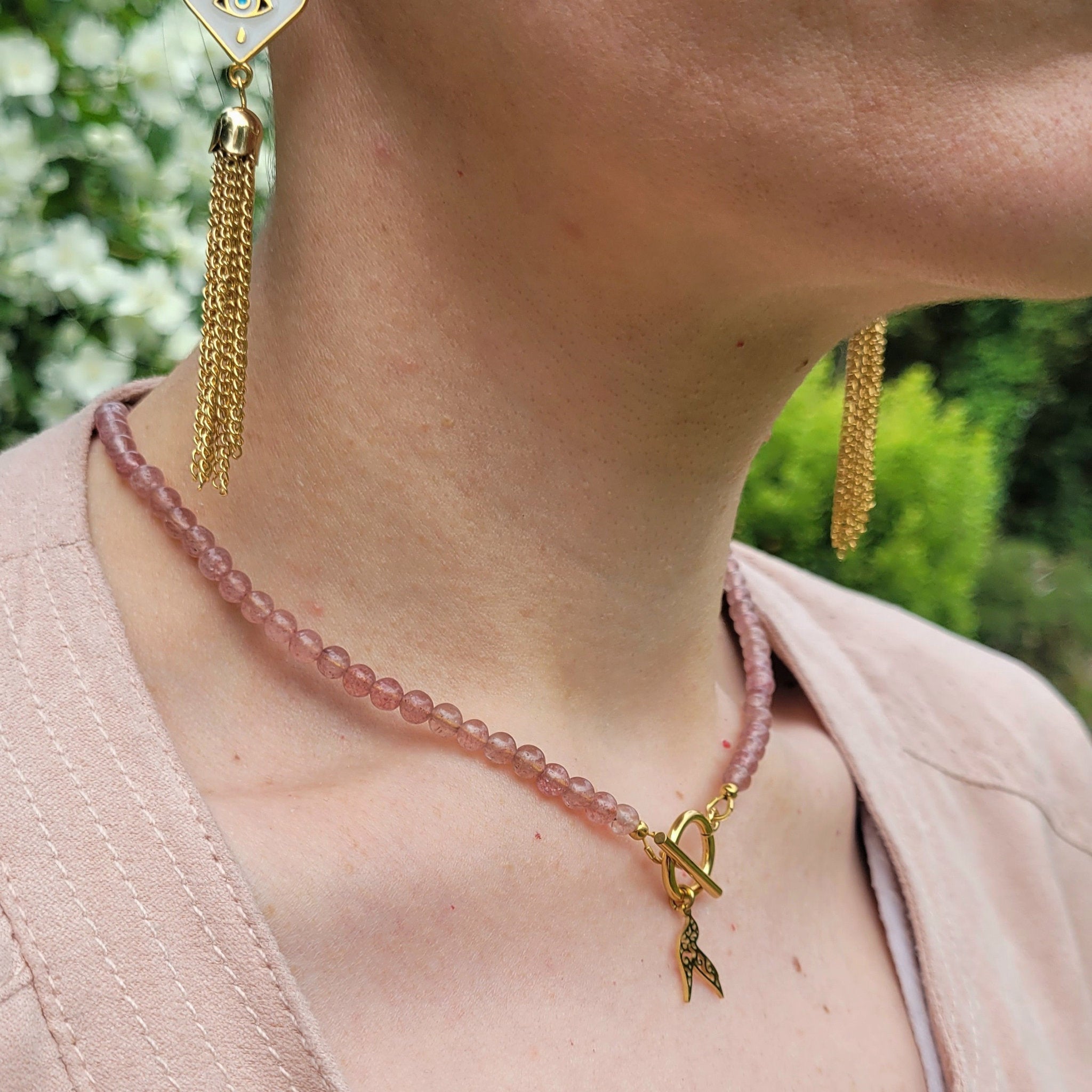 Collier Awen quartz fraise