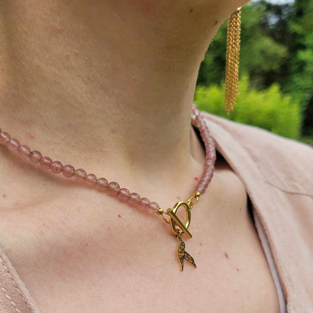 Collier Awen quartz fraise