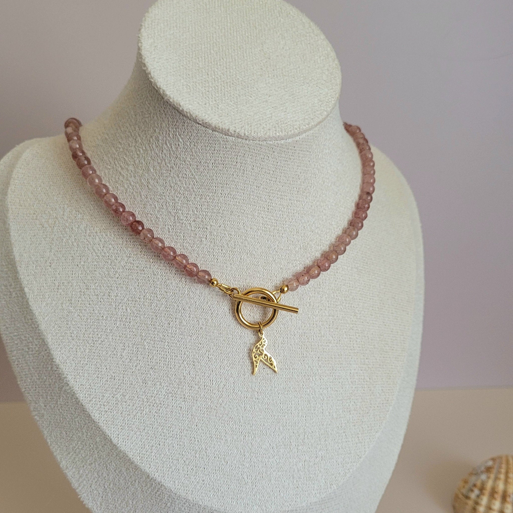 Collier Awen quartz fraise