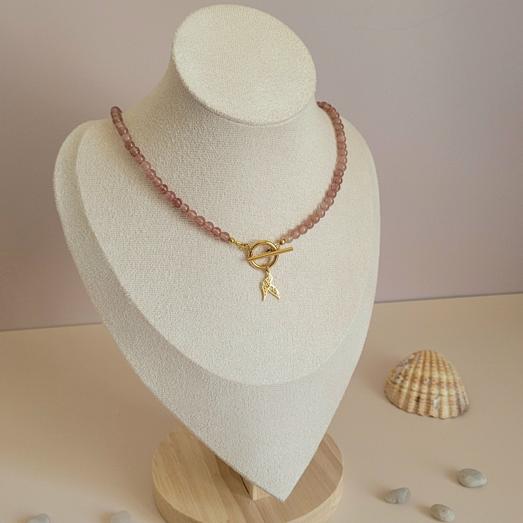 Collier Awen quartz fraise