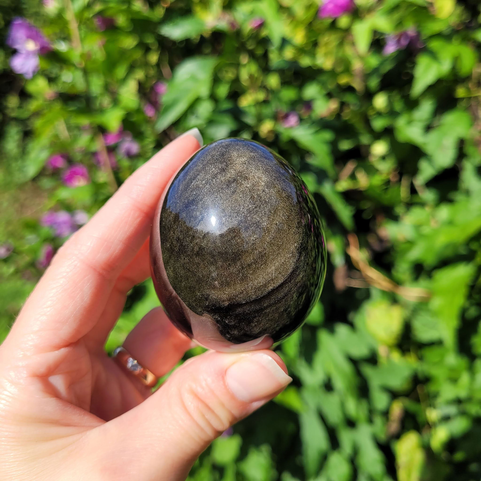 Oeuf en obsidienne dorée du Mexique 5,8cm - 167gr