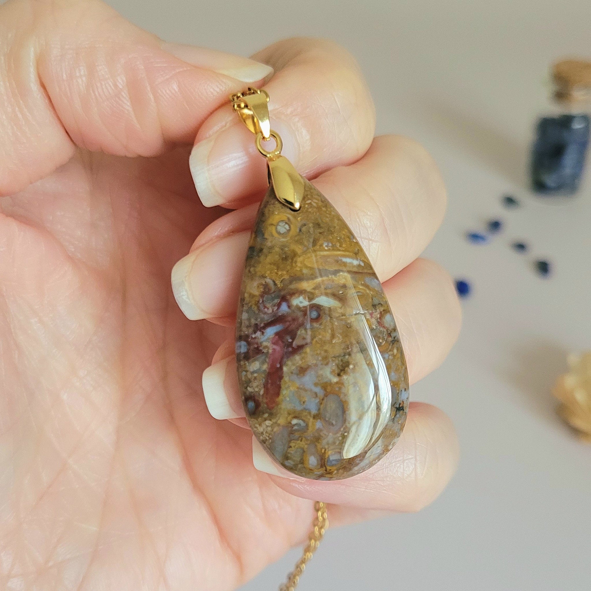 Pendentif agate palmier pétrifié 4 cm