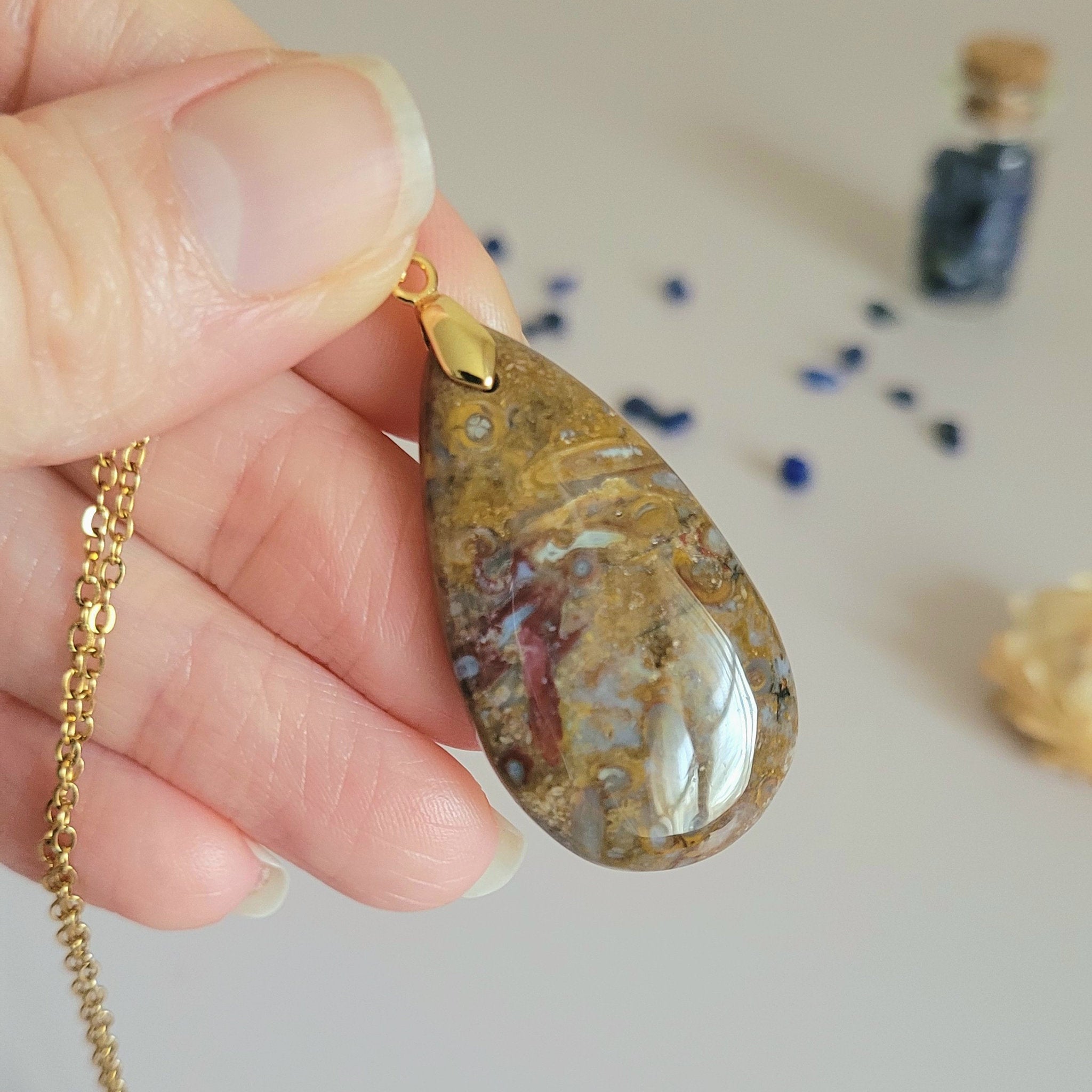 Pendentif agate palmier pétrifié 4 cm