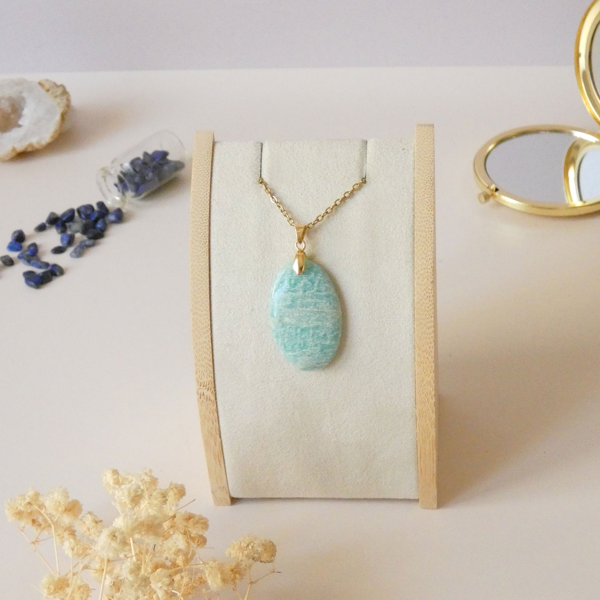 Pendentif en amazonite, bélière dorée - pierre naturelle