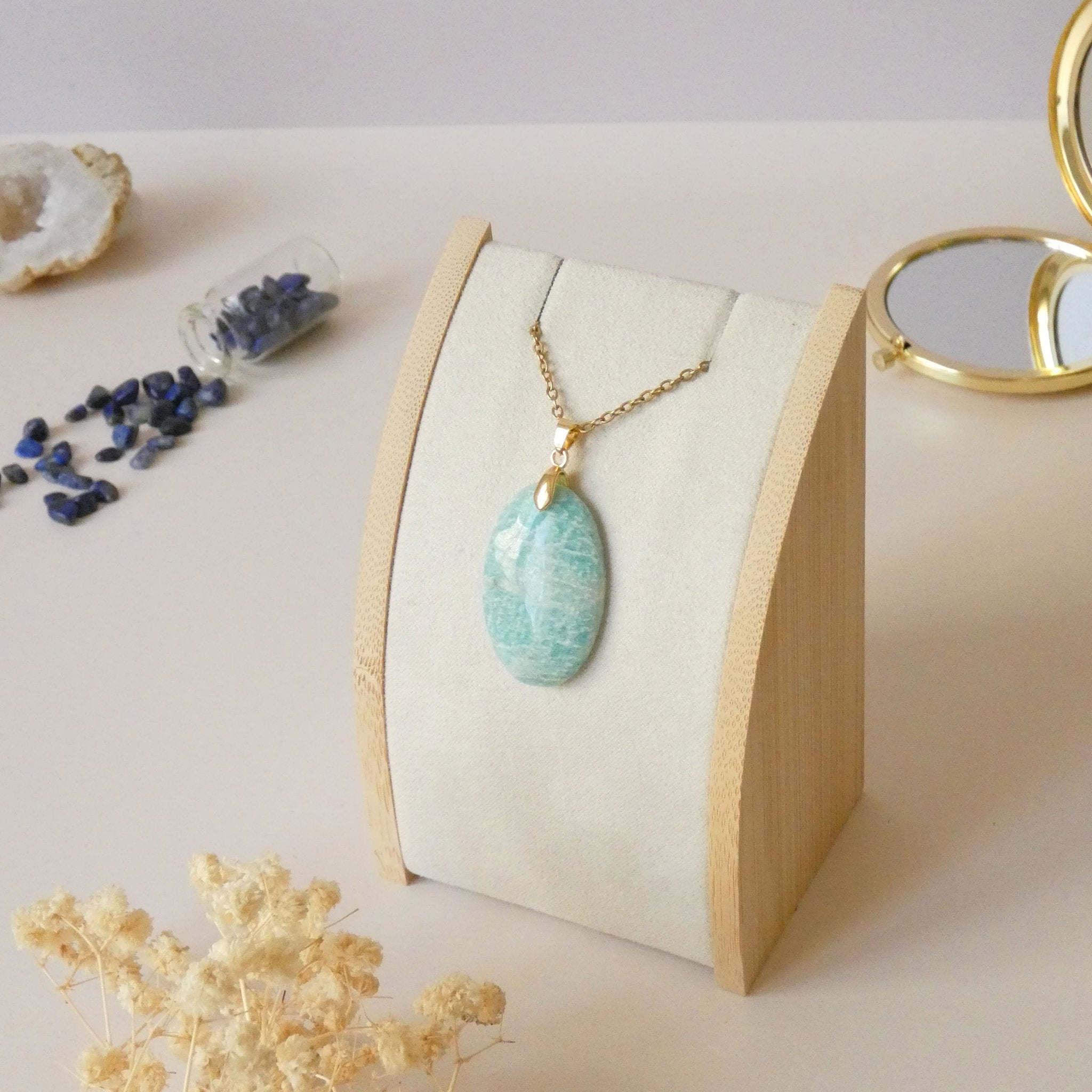 Pendentif en amazonite, bélière dorée - pierre naturelle