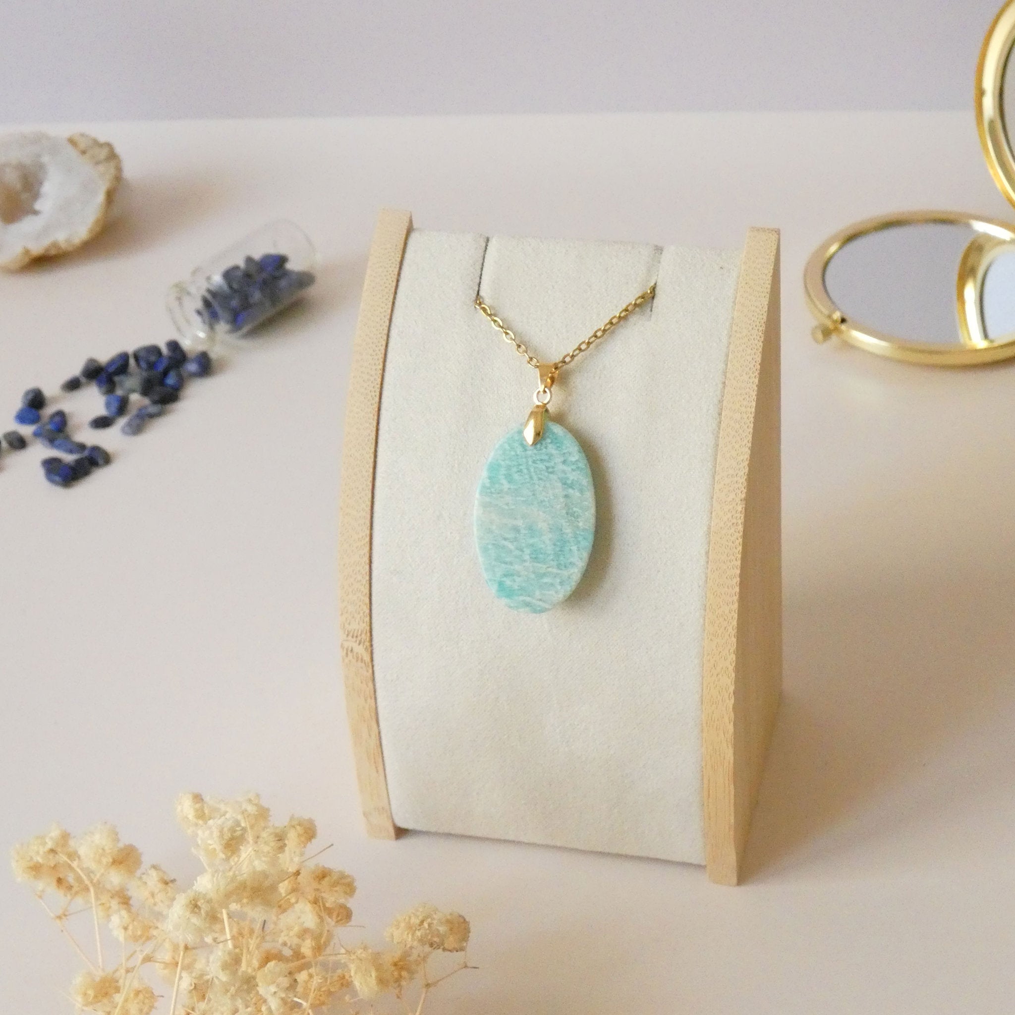 Pendentif en amazonite, bélière dorée - pierre naturelle