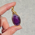 Pendentif en améthyste - wire wrapping doré - pierre naturelle