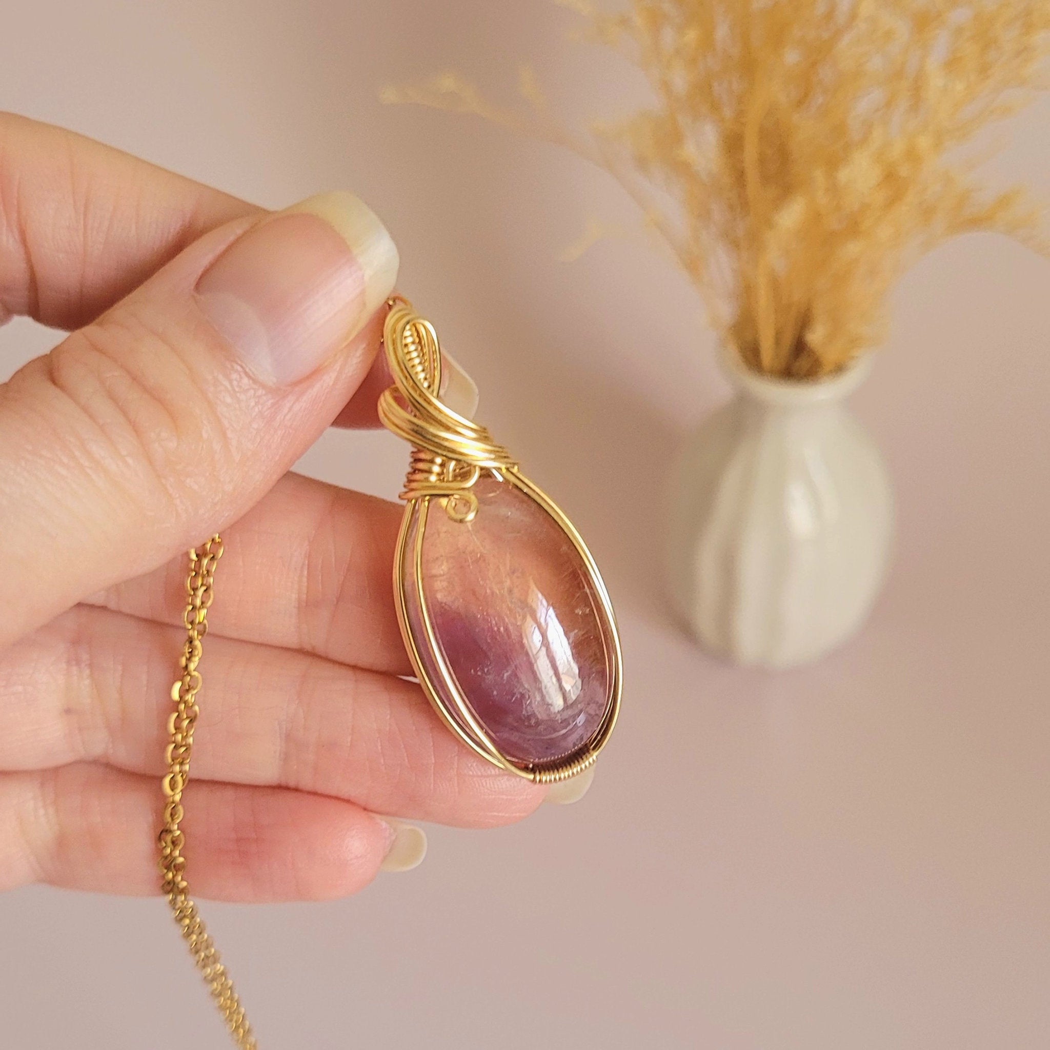 Pendentif en amétrine – 4,6 cm – Wire wrapping doré