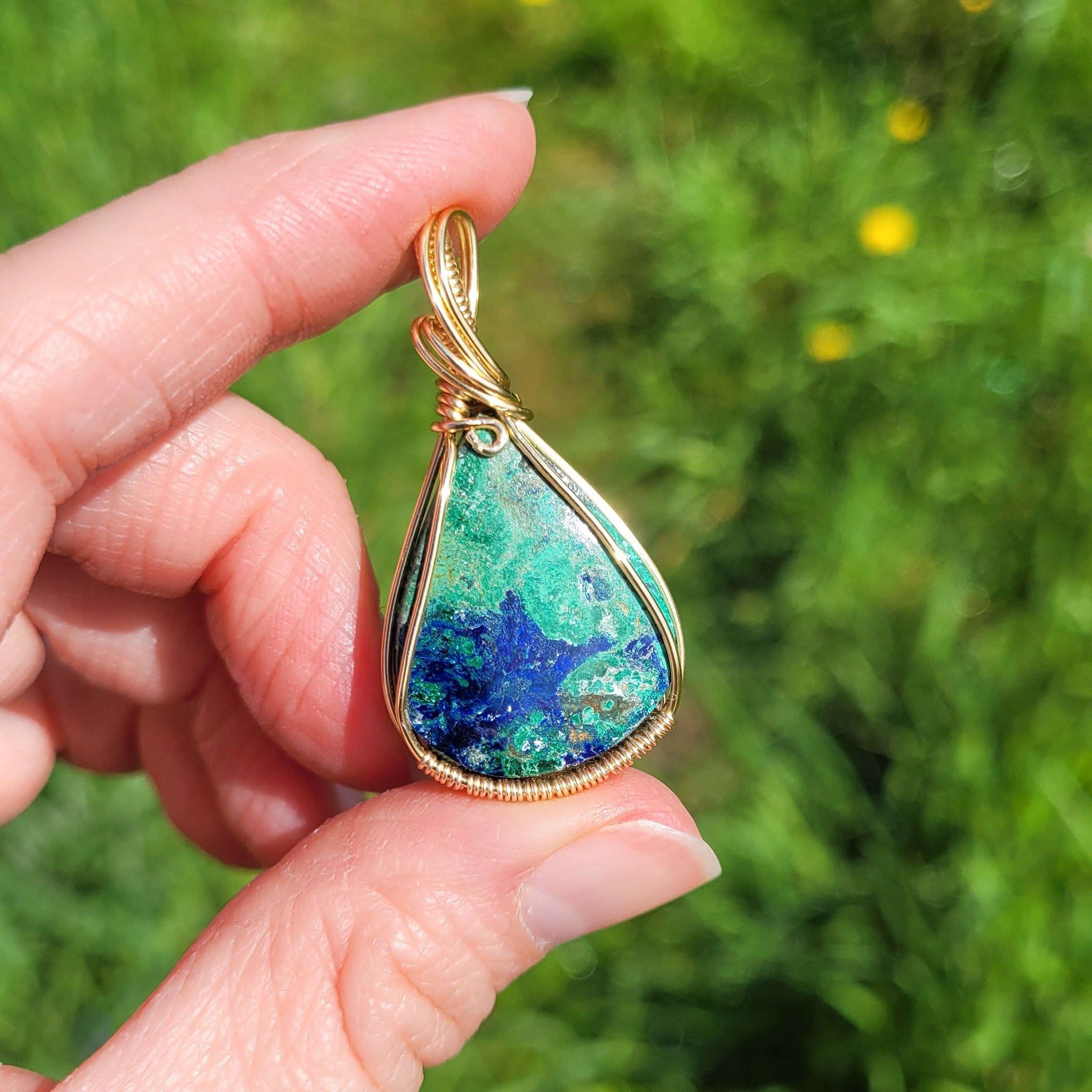 Pendentif en azurite malachite bijou artisanal – 4,3 cm