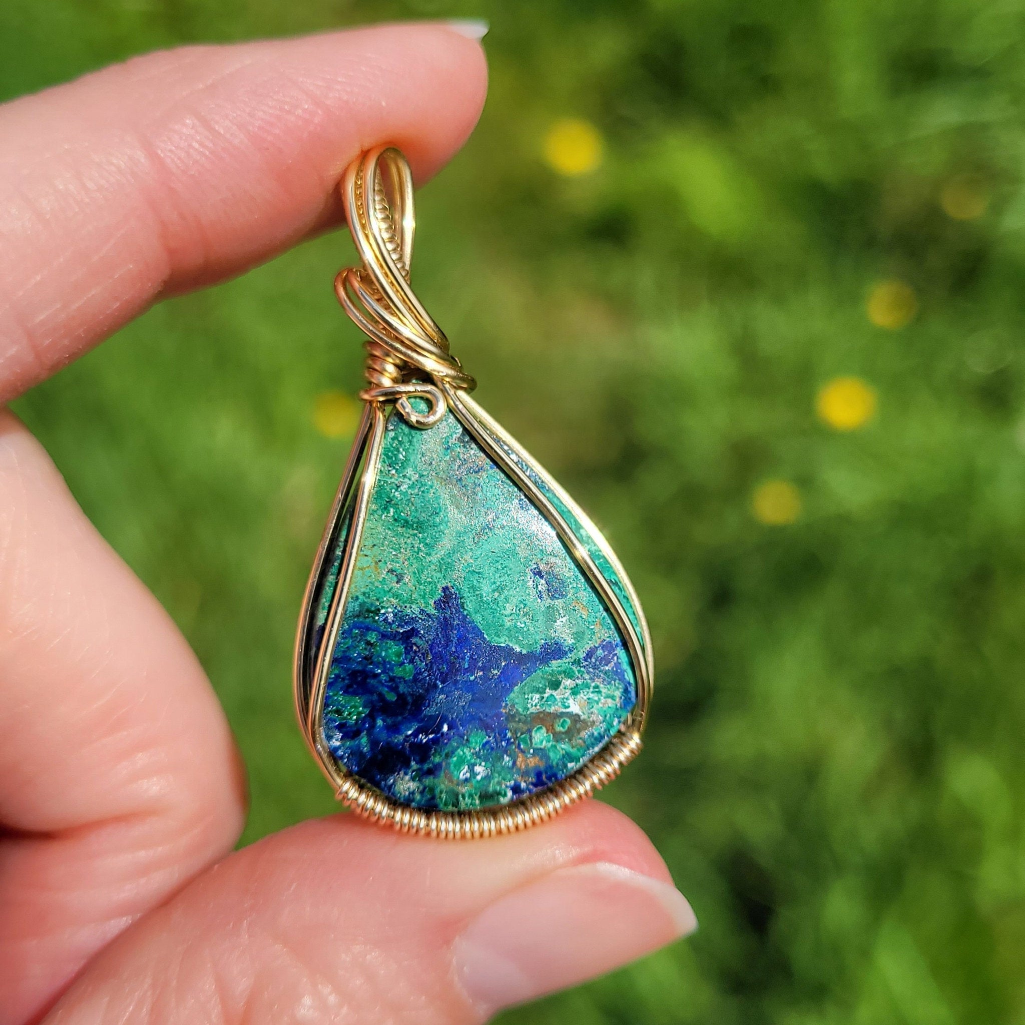 Pendentif en azurite malachite bijou artisanal – 4,3 cm