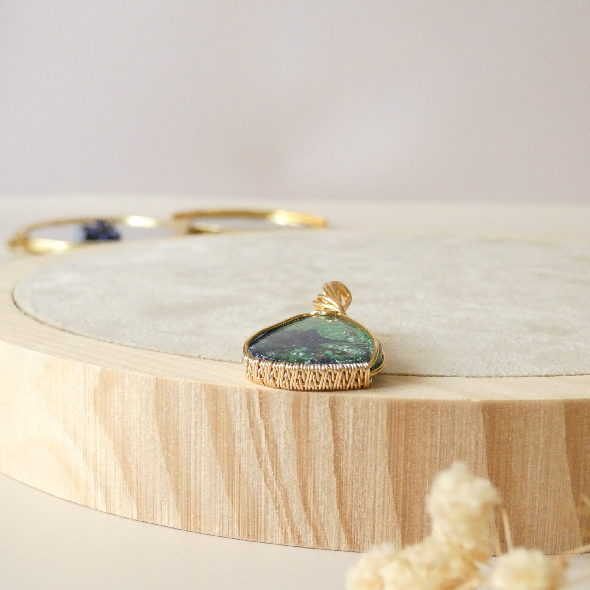 Pendentif en azurite malachite bijou artisanal – 4,3 cm