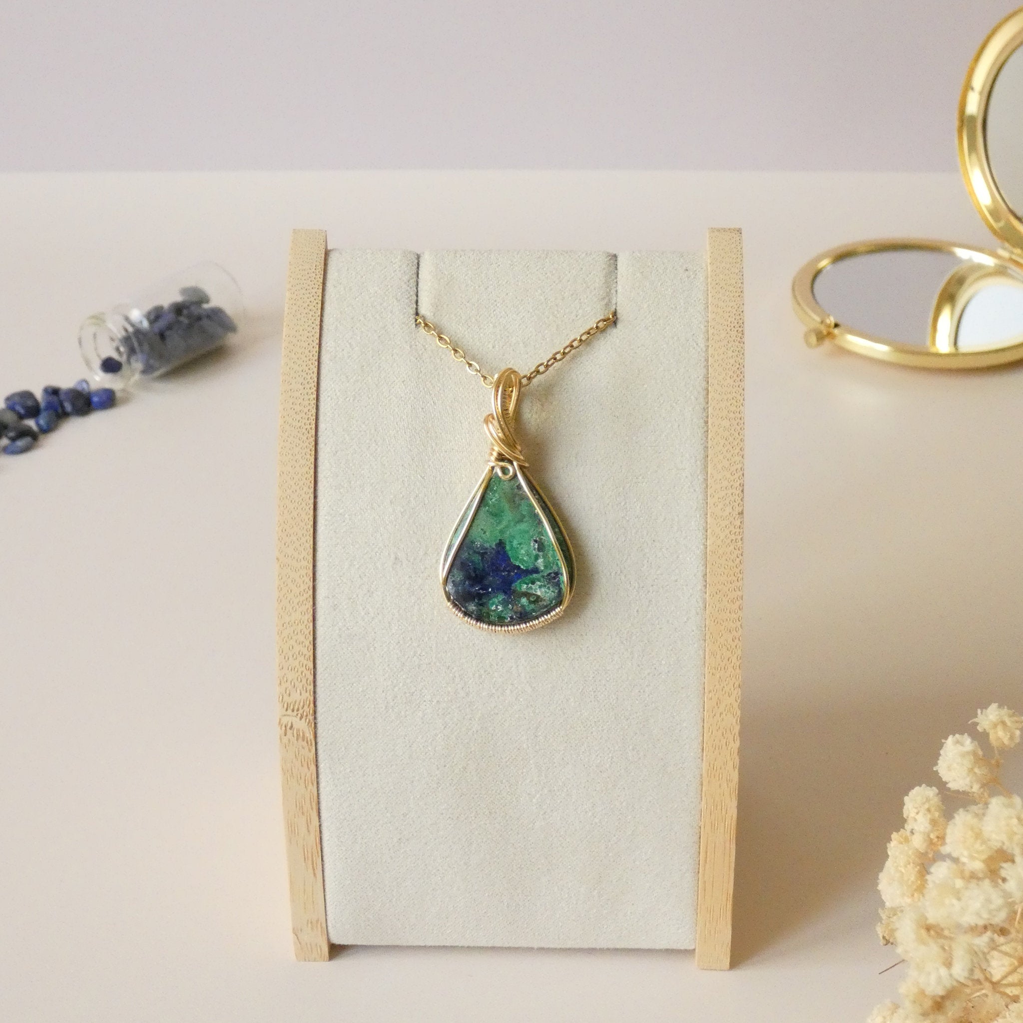 Pendentif en azurite malachite bijou artisanal – 4,3 cm