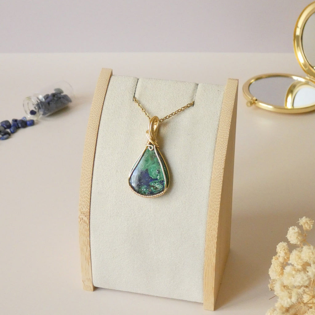 Pendentif en azurite malachite bijou artisanal – 4,3 cm