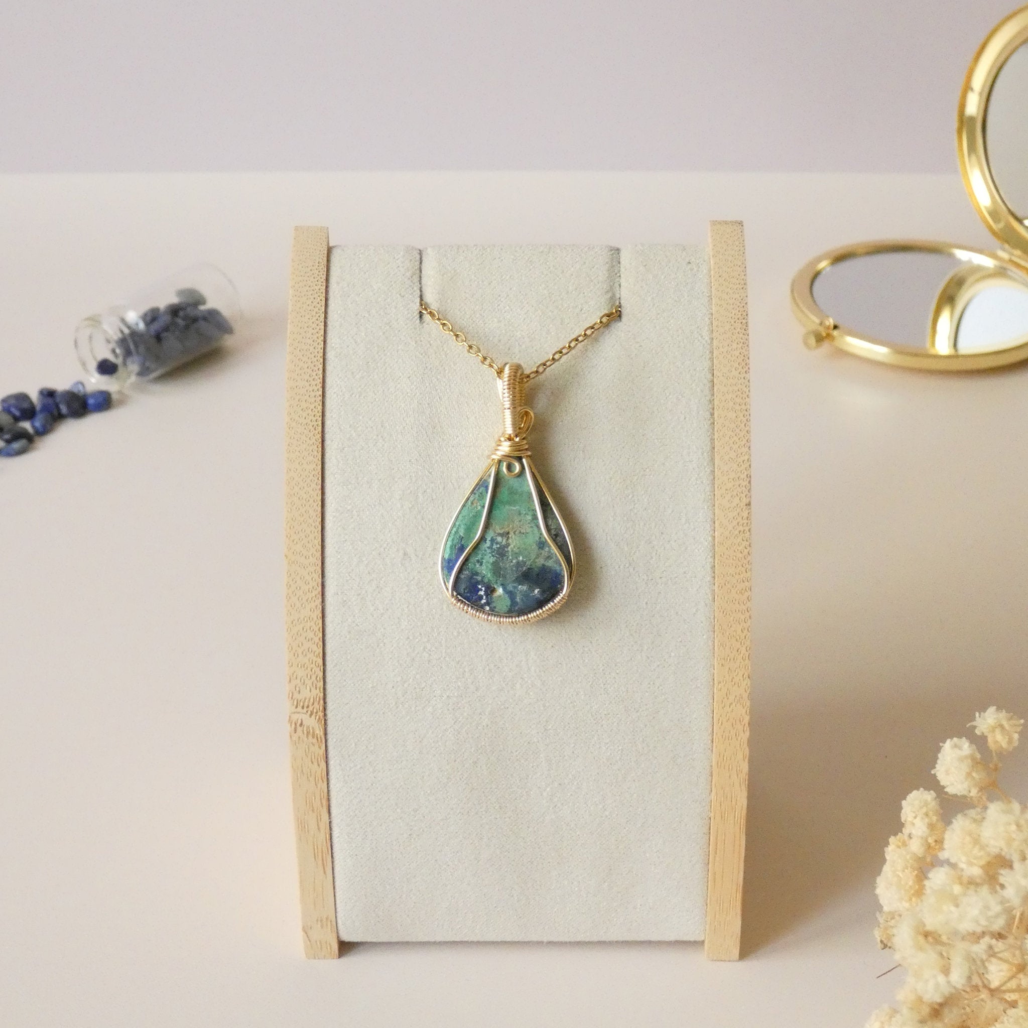 Pendentif en azurite malachite bijou artisanal – 4,3 cm