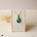 Pendentif chrysocolle et malachite 4,4 cm wire wrapping doré