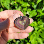 Pendentif coeur en obsidienne oeil céleste 2,7 cm bélière dorée