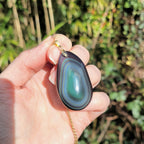 Pendentif forme libre obsidienne oeil céleste 4,5 cm – Bélière dorée