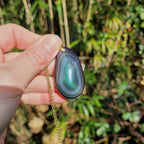 Pendentif forme libre obsidienne oeil céleste 4,5 cm – Bélière dorée