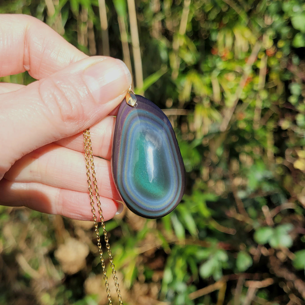 Pendentif forme libre obsidienne oeil céleste 4,5 cm – Bélière dorée