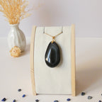 Pendentif forme libre obsidienne oeil céleste 4,5 cm – Bélière dorée