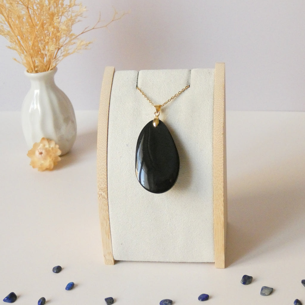 Pendentif forme libre obsidienne oeil céleste 4,5 cm – Bélière dorée
