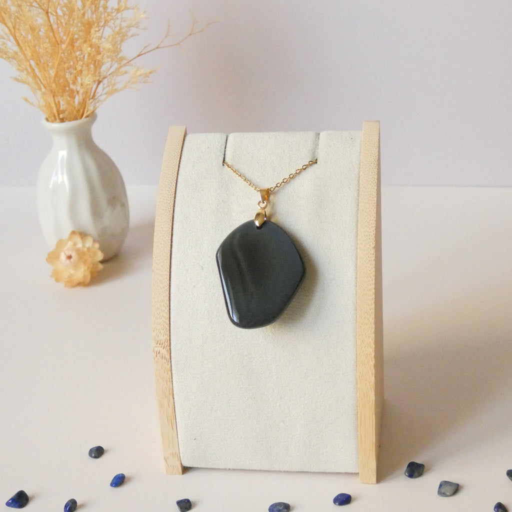 Pendentif forme libre obsidienne oeil céleste 3,9 cm – Bélière dorée
