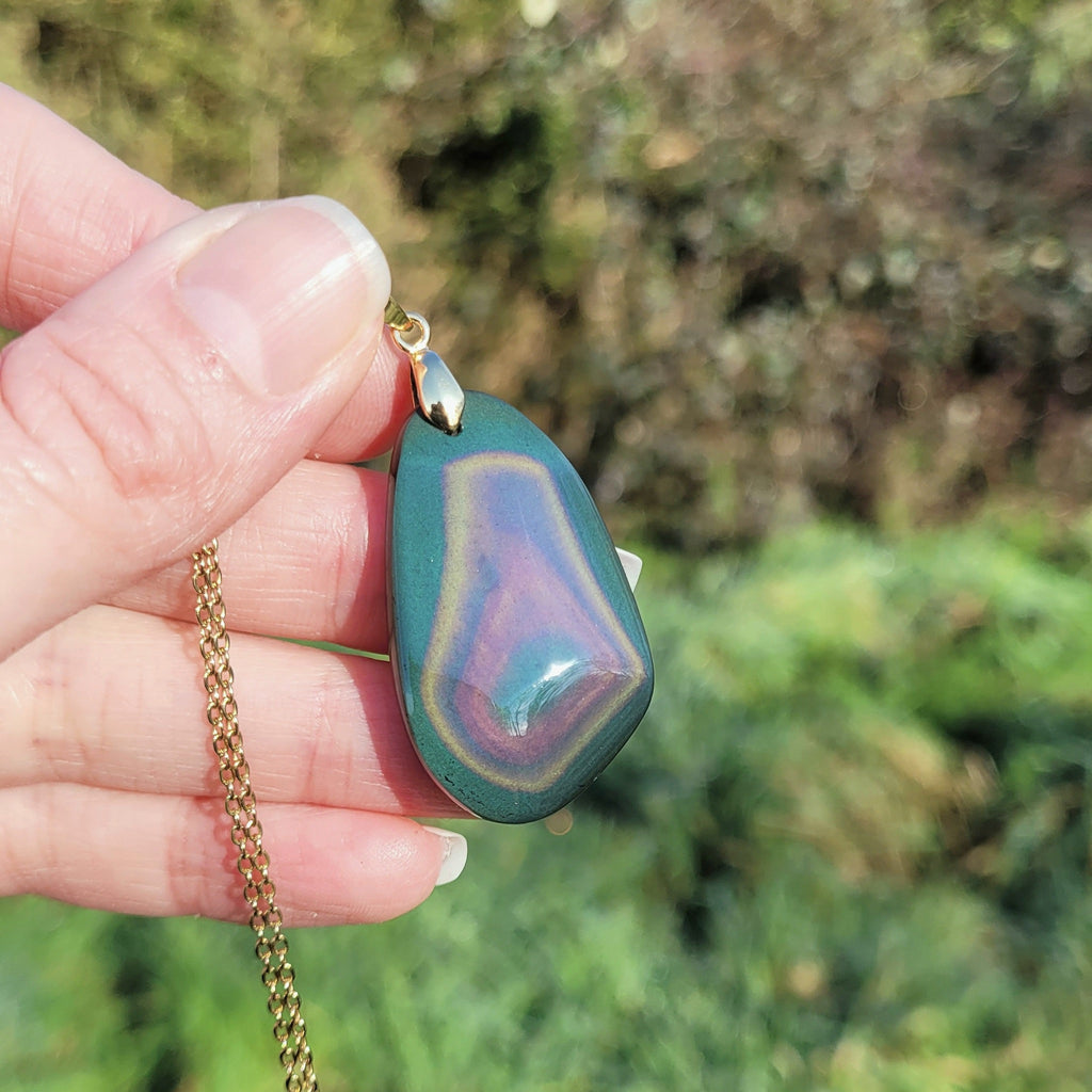 Pendentif forme libre obsidienne oeil céleste 3,7 cm – Bélière dorée