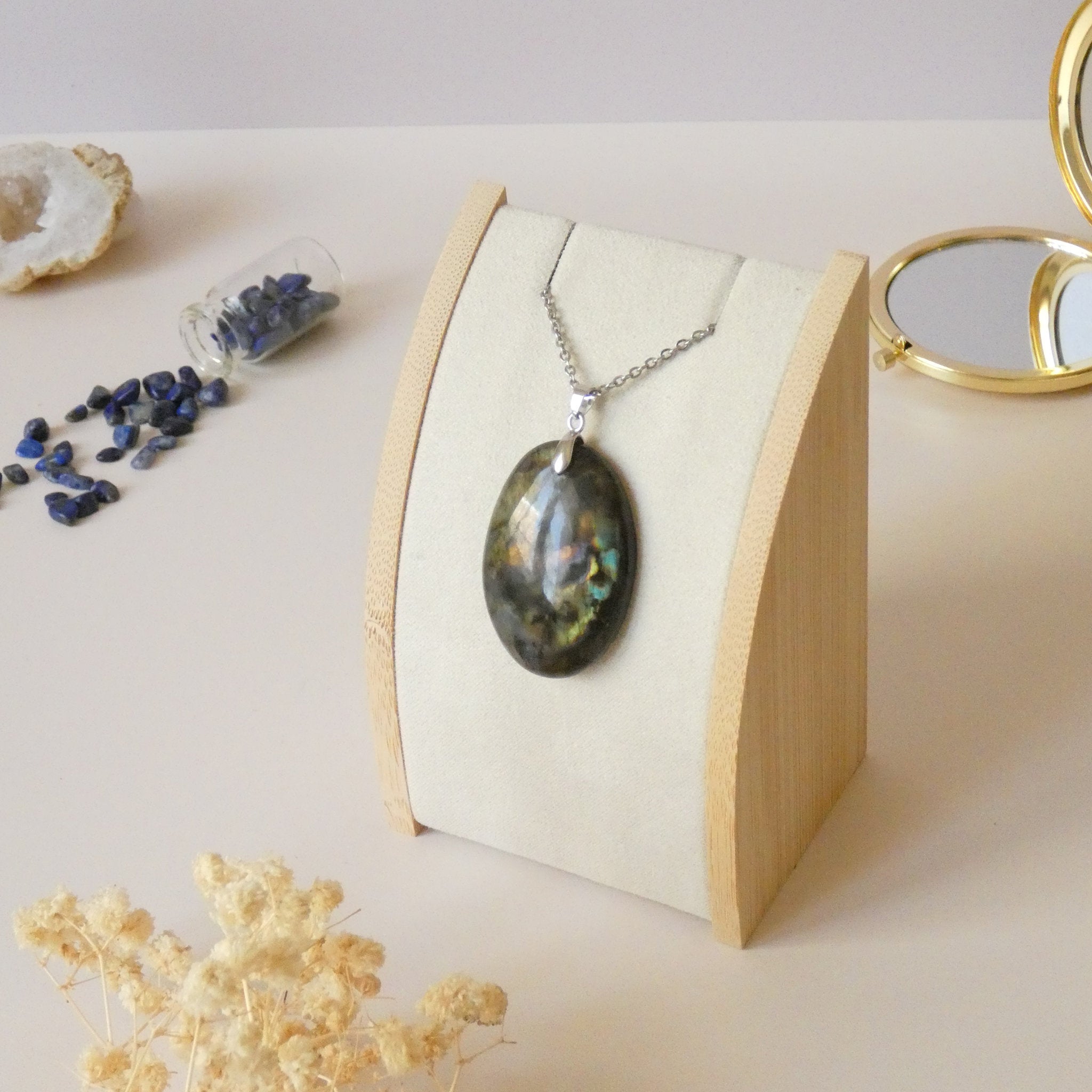 Pendentif en labradorite bélière argentée – 4,2 cm