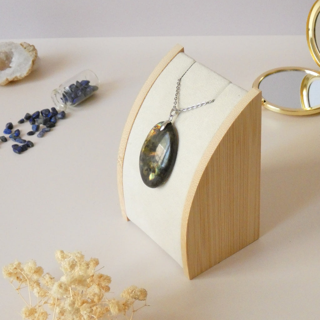 Pendentif en labradorite bélière argentée – 4,2 cm