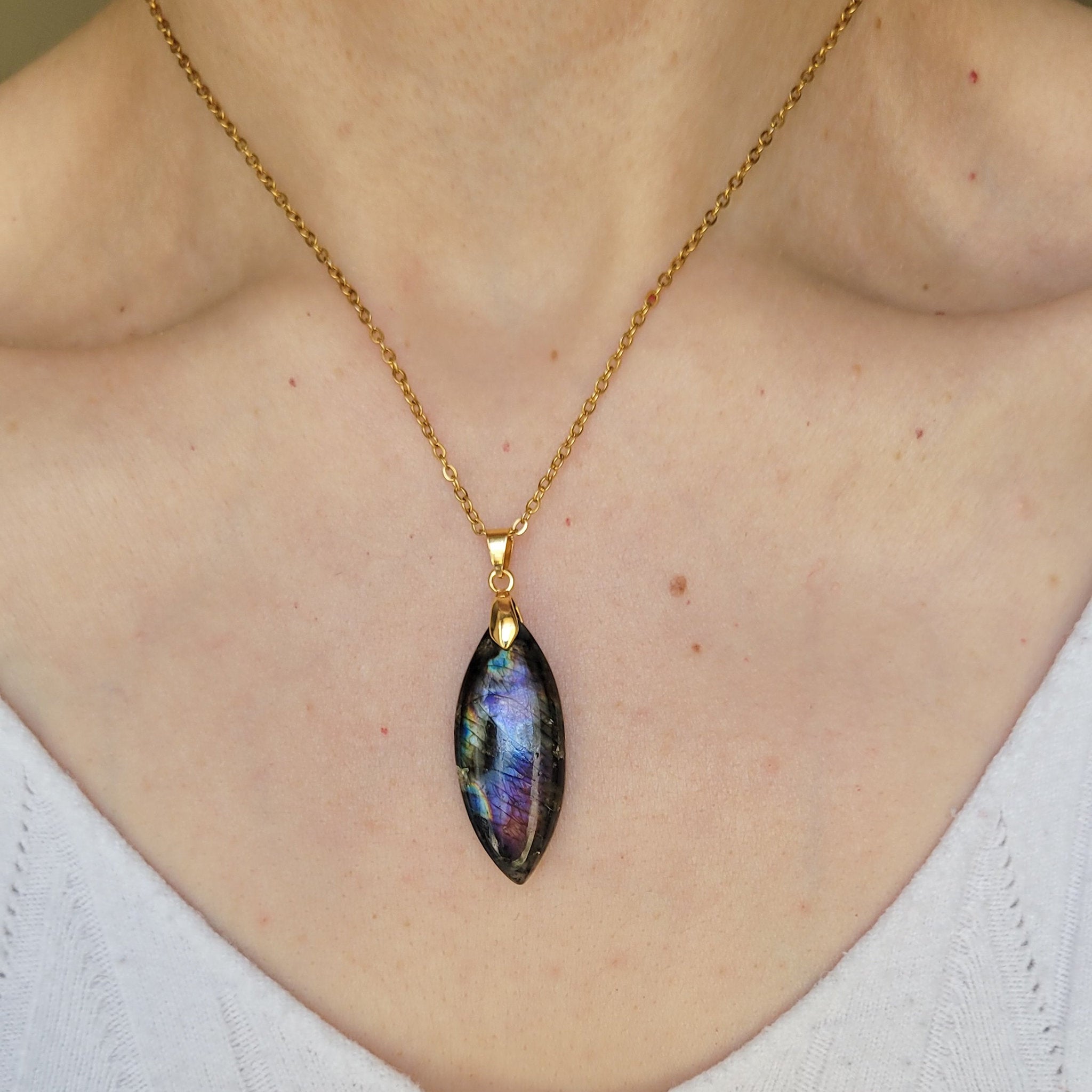 Pendentif en labradorite marquise – 3,6 cm