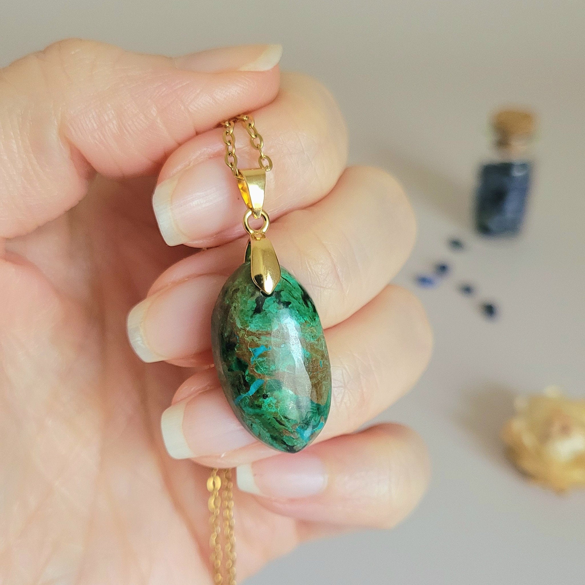 Pendentif malachite chrysocolle 2,6 cm