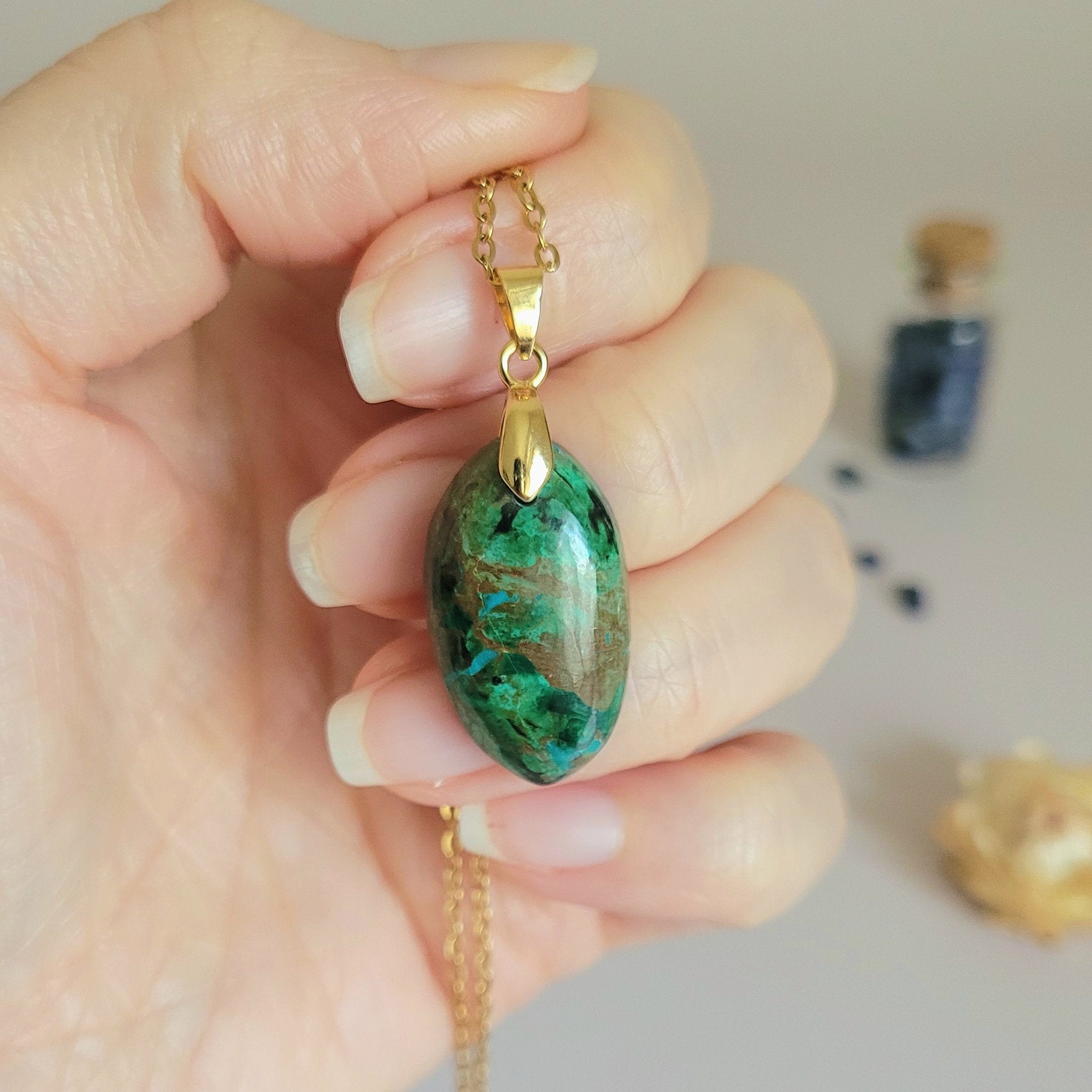 Pendentif malachite chrysocolle 2,6 cm