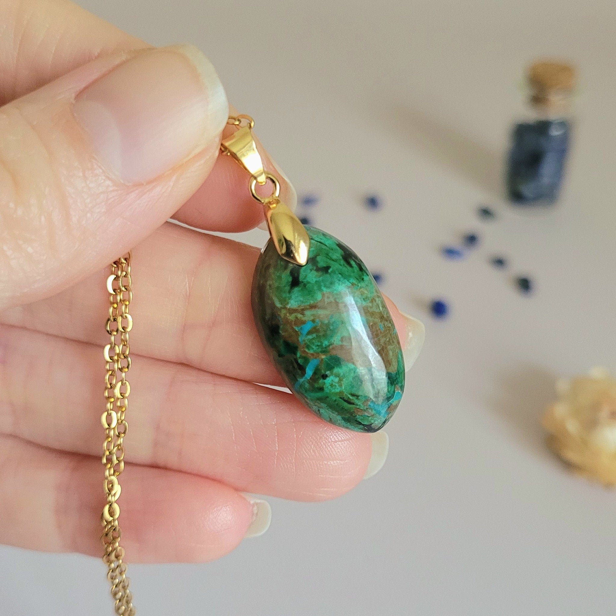 Pendentif malachite chrysocolle 2,6 cm