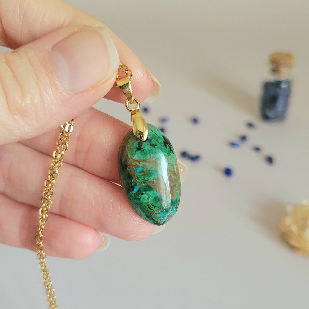 Pendentif malachite chrysocolle 2,6 cm