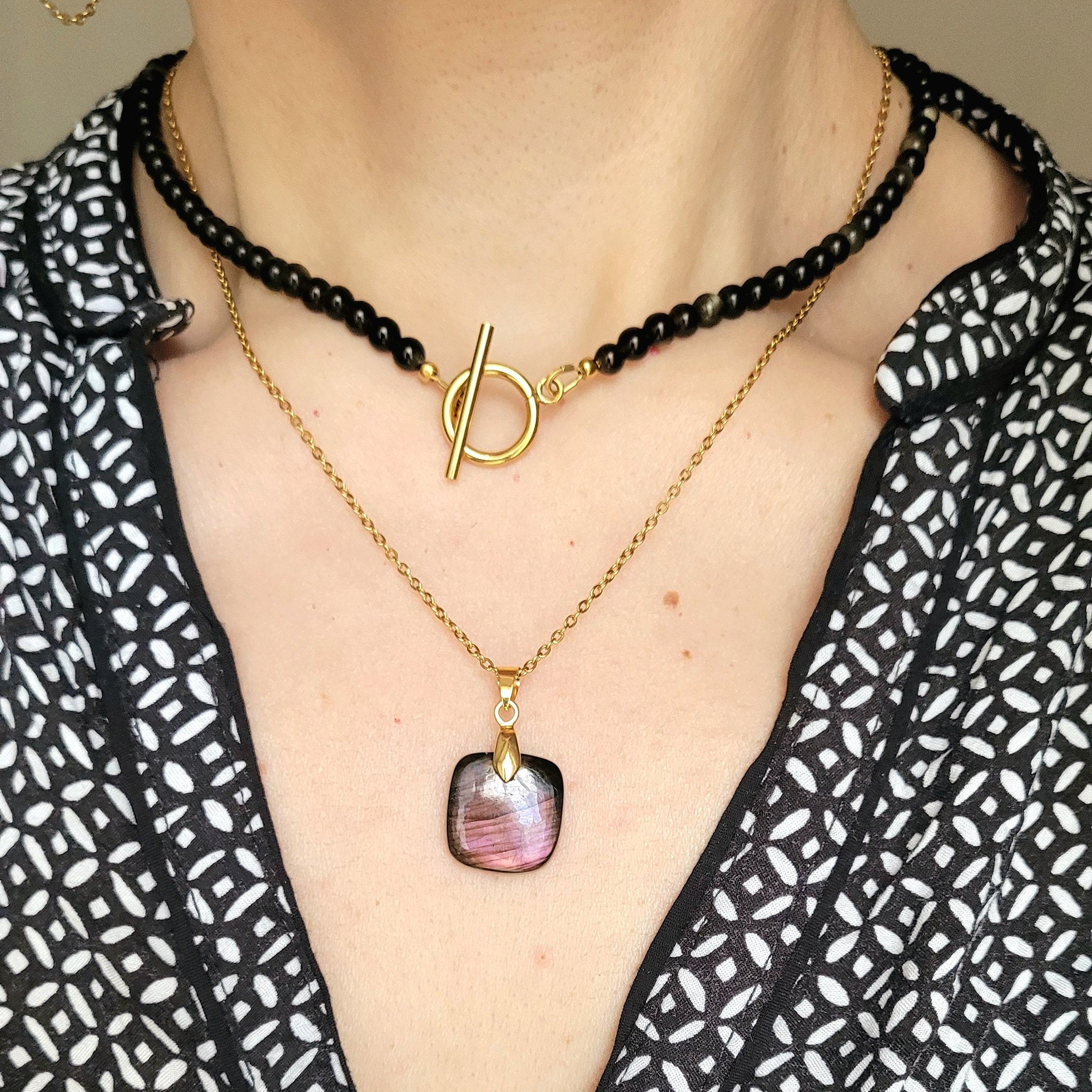 Pendentif en labradorite bélière dorée – 1,6 cm