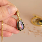 Pendentif en labradorite – 3,7 cm – Wire wrapping doré