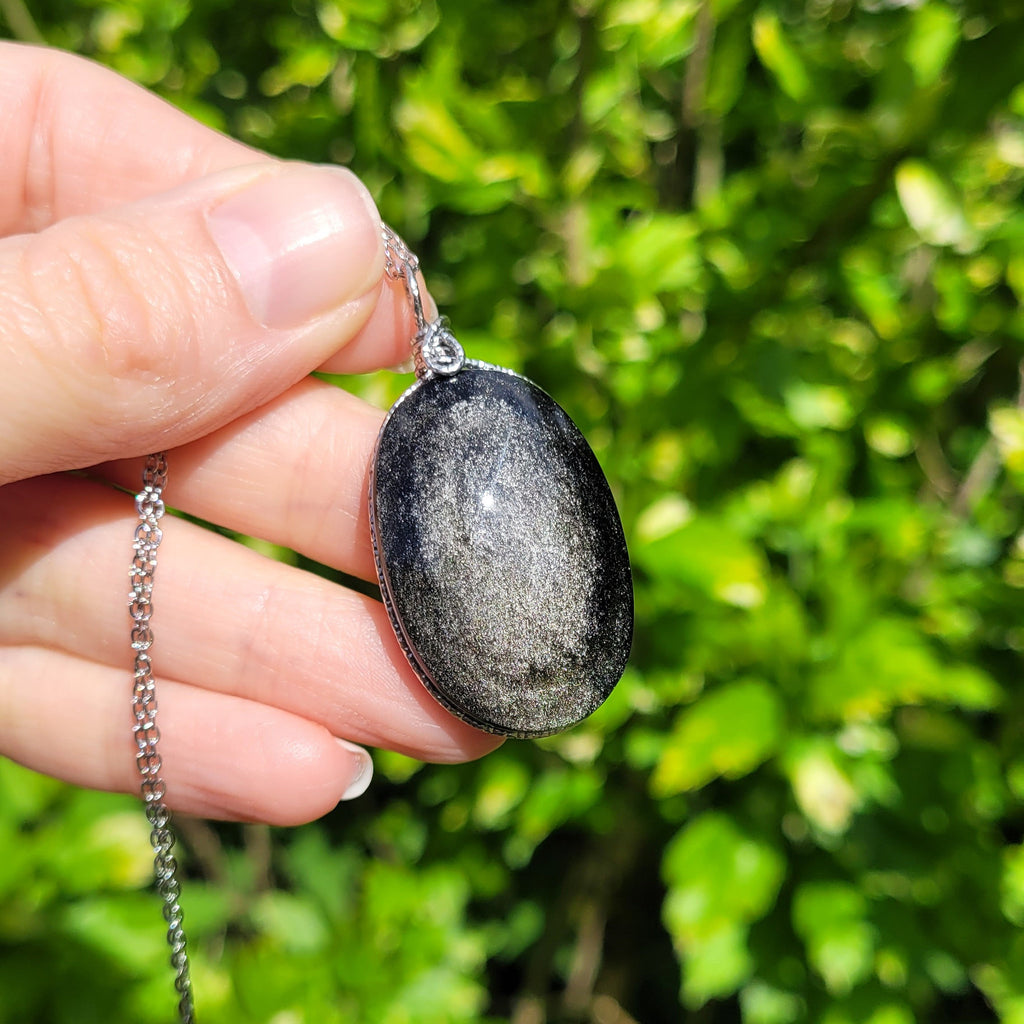 Pendentif en obsidienne argentée – 4,4 cm