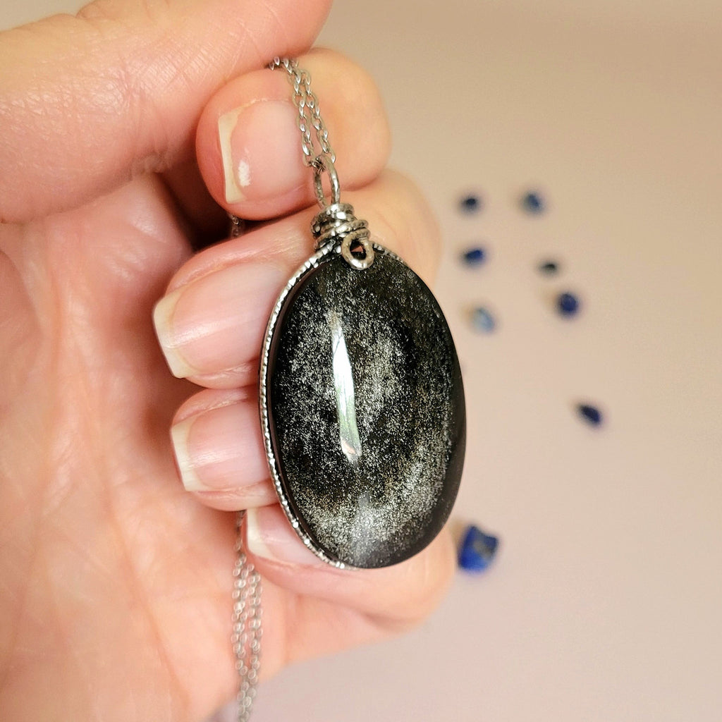 Pendentif en obsidienne argentée – 4,4 cm
